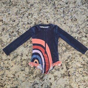 Oopsie Daisy Navy & Coral Rainbow Kids Swim One Piece Size 4